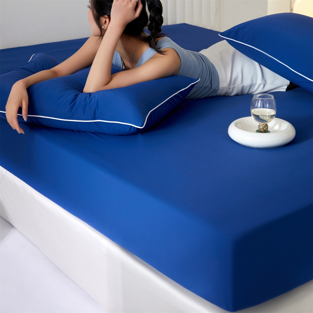 91家纺网 家纺一手货源 找家纺 头等舱  2026新款锦氨A类凉感（165克）床笠 某姆同款	深蓝