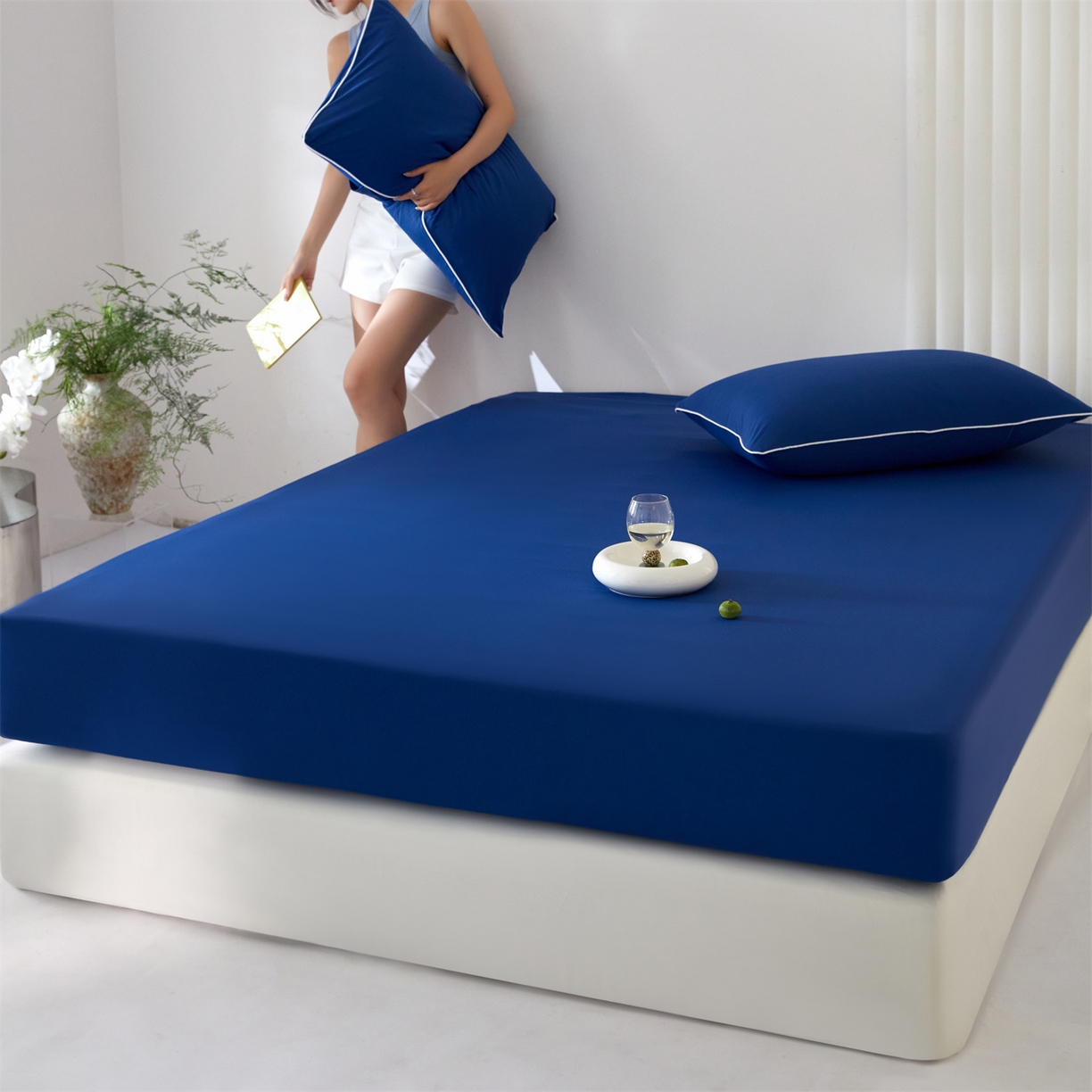 91家纺网 家纺一手货源 找家纺 头等舱  2026新款锦氨A类凉感（165克）床笠 某姆同款	深蓝