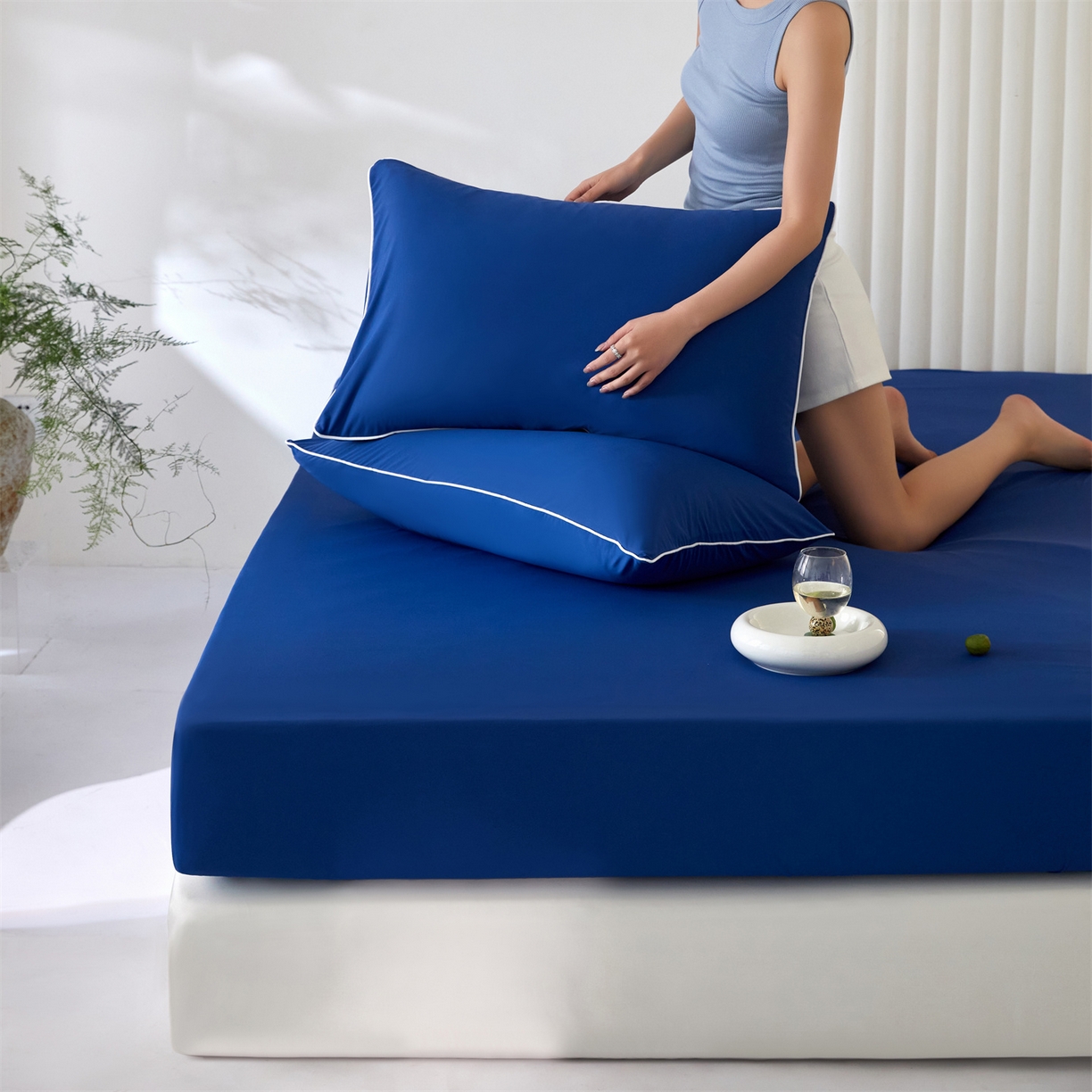 91家纺网 家纺一手货源 找家纺 头等舱  2026新款锦氨A类凉感（165克）床笠 某姆同款	深蓝