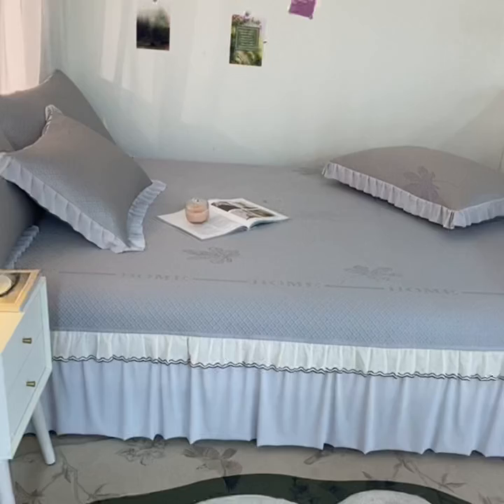 91家纺网 家纺一手货源 找家纺 美优兰 2026新款PE提花凉感冰豆豆三明治复合榻榻米垫 晚亭灰