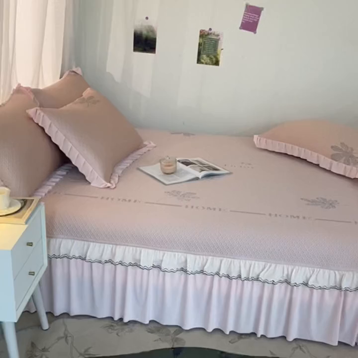 91家纺网 家纺一手货源 找家纺 美优兰 2026新款PE提花凉感冰豆豆三明治复合榻榻米垫 晚亭粉