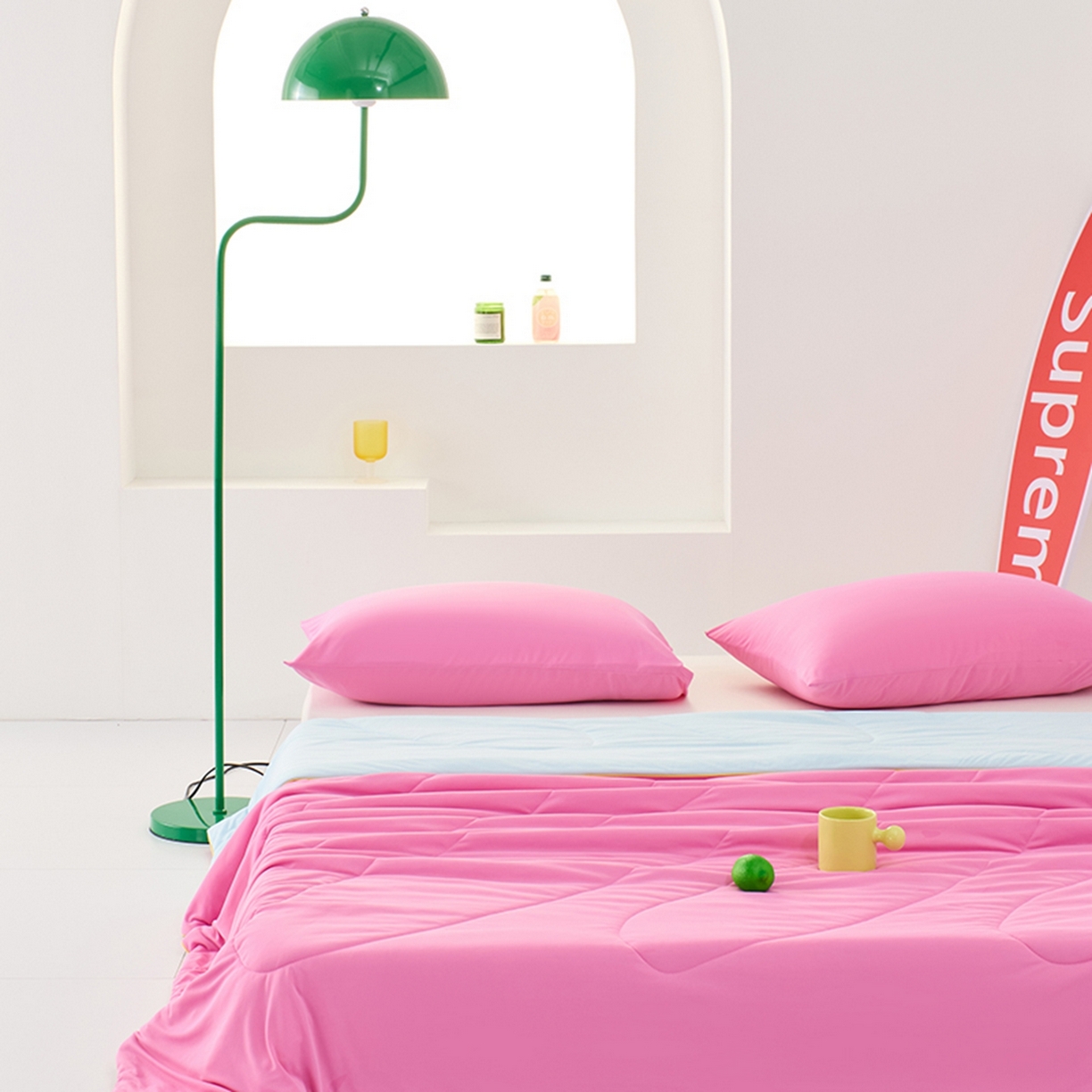 91家纺网 家纺一手货源 找家纺 LADYCOCO可可家居 2026新款coolmate多巴胺色系凉感夏被系列2 玫瑰雪球（玫红+浅蓝）