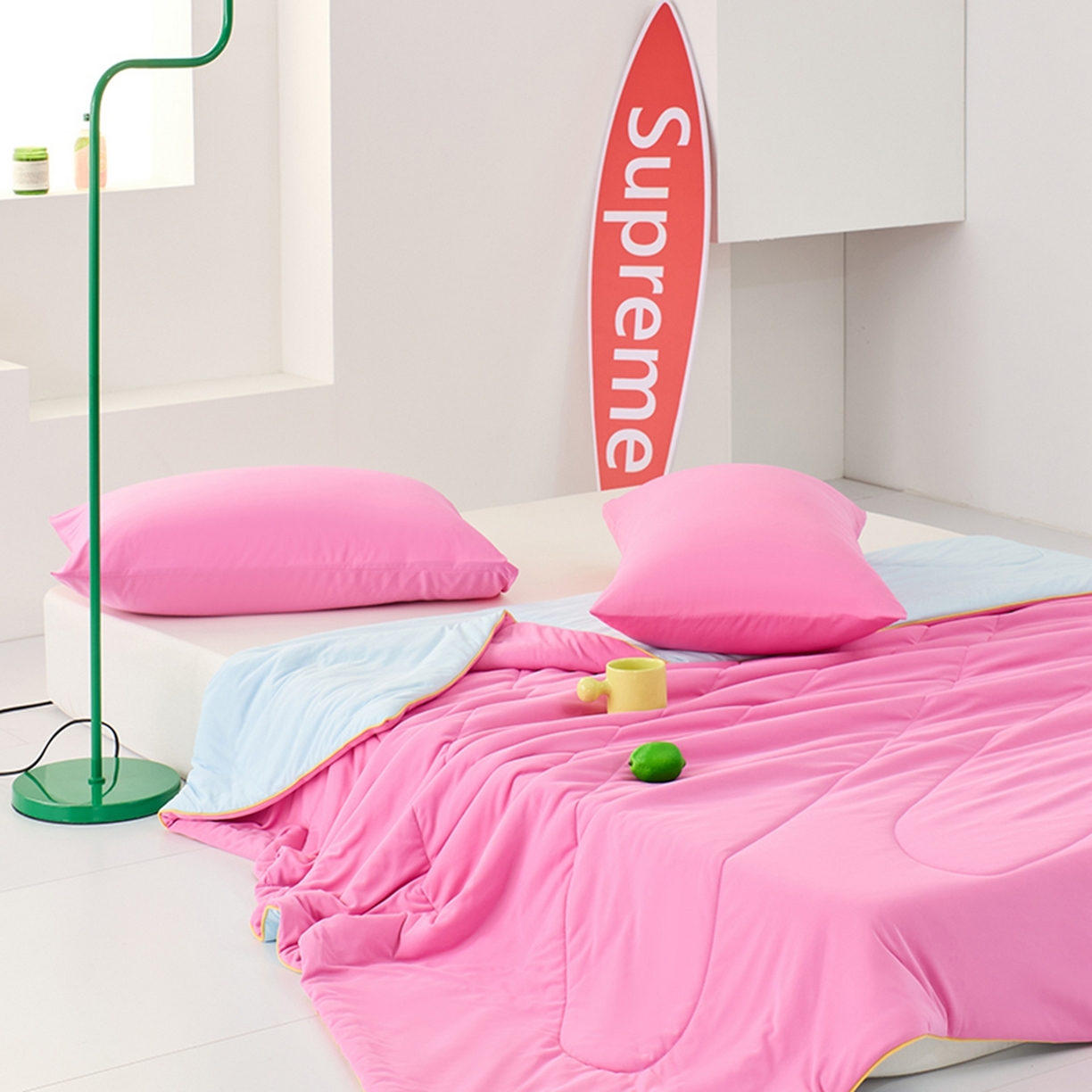 91家纺网 家纺一手货源 找家纺 LADYCOCO可可家居 2026新款coolmate多巴胺色系凉感夏被系列2 玫瑰雪球（玫红+浅蓝）