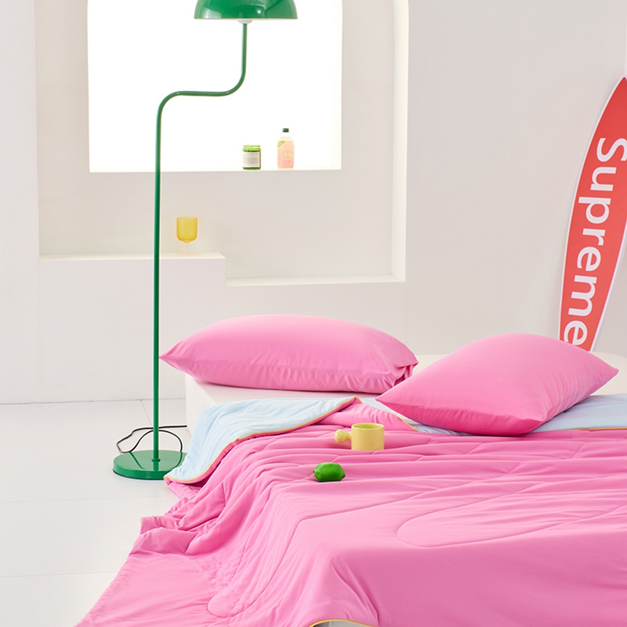 91家纺网 家纺一手货源 找家纺 LADYCOCO可可家居 2026新款coolmate多巴胺色系凉感夏被系列2 玫瑰雪球（玫红+浅蓝）