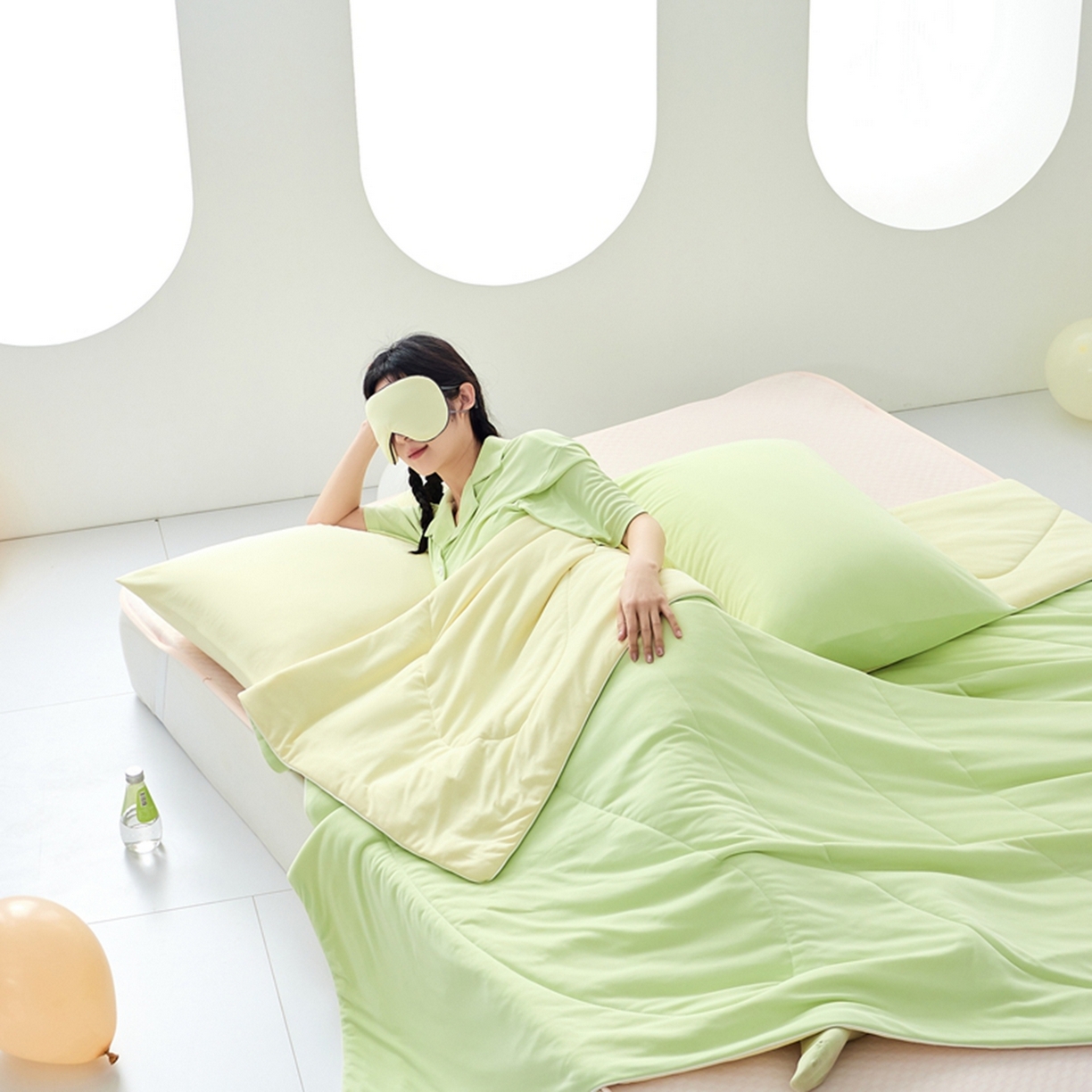 91家纺网 家纺一手货源 找家纺 LADYCOCO可可家居 2026新款coolmate多巴胺色系凉感夏被系列2 柠芒风露（绿+黄）