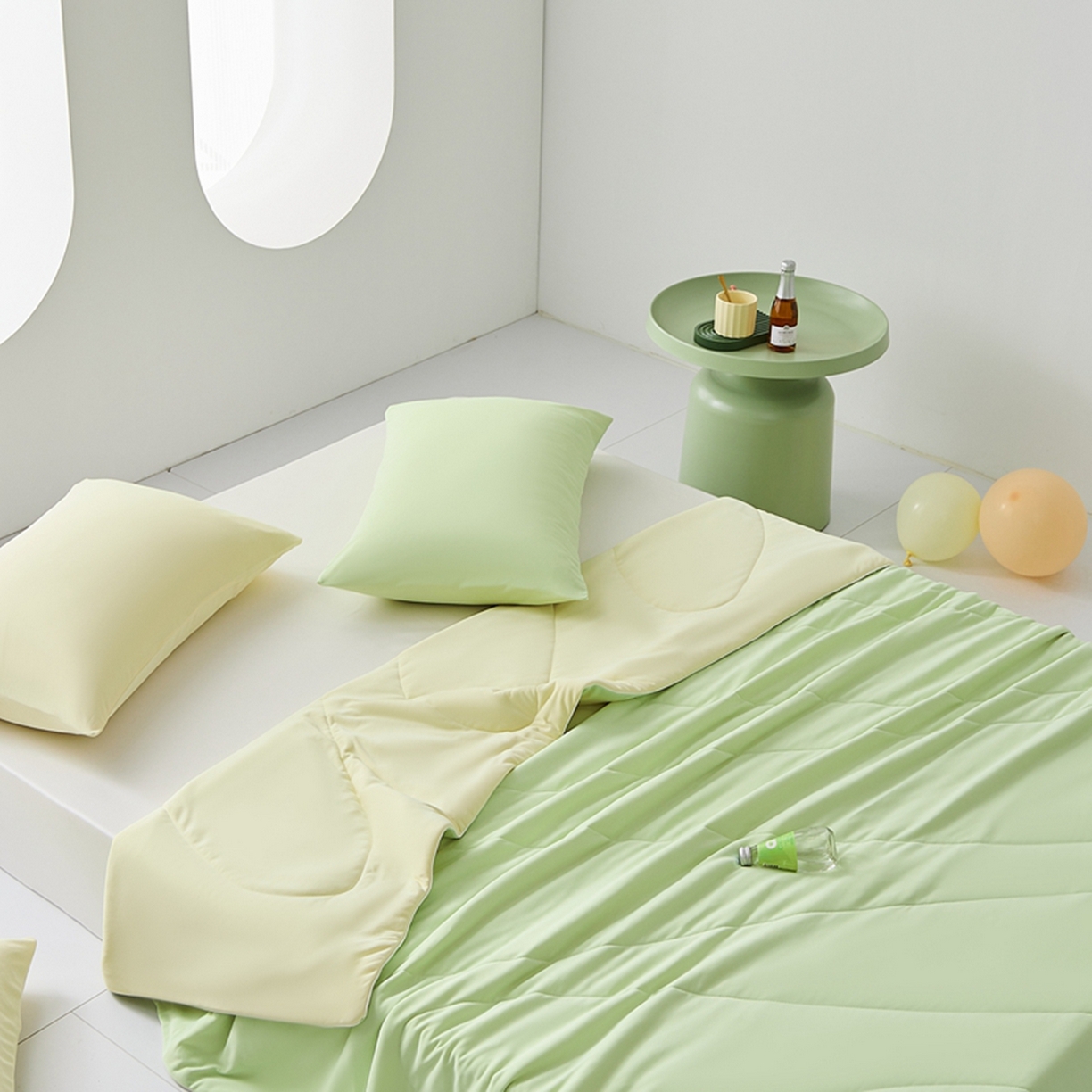 91家纺网 家纺一手货源 找家纺 LADYCOCO可可家居 2026新款coolmate多巴胺色系凉感夏被系列2 柠芒风露（绿+黄）