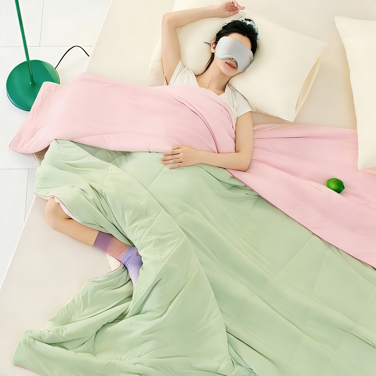 LADYCOCO可可家居 2026新款coolmate多巴胺色系凉感夏被系列2 青林樱雾（绿+粉）