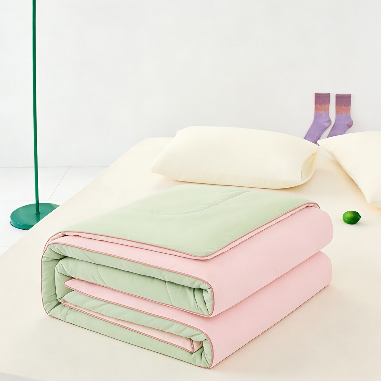 91家纺网 家纺一手货源 找家纺 LADYCOCO可可家居 2026新款coolmate多巴胺色系凉感夏被系列2 青林樱雾（绿+粉）