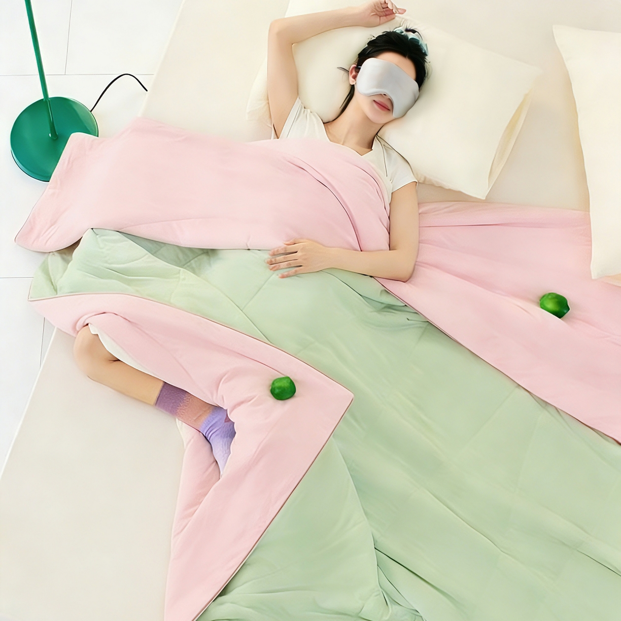 91家纺网 家纺一手货源 找家纺 LADYCOCO可可家居 2026新款coolmate多巴胺色系凉感夏被系列2 青林樱雾（绿+粉）