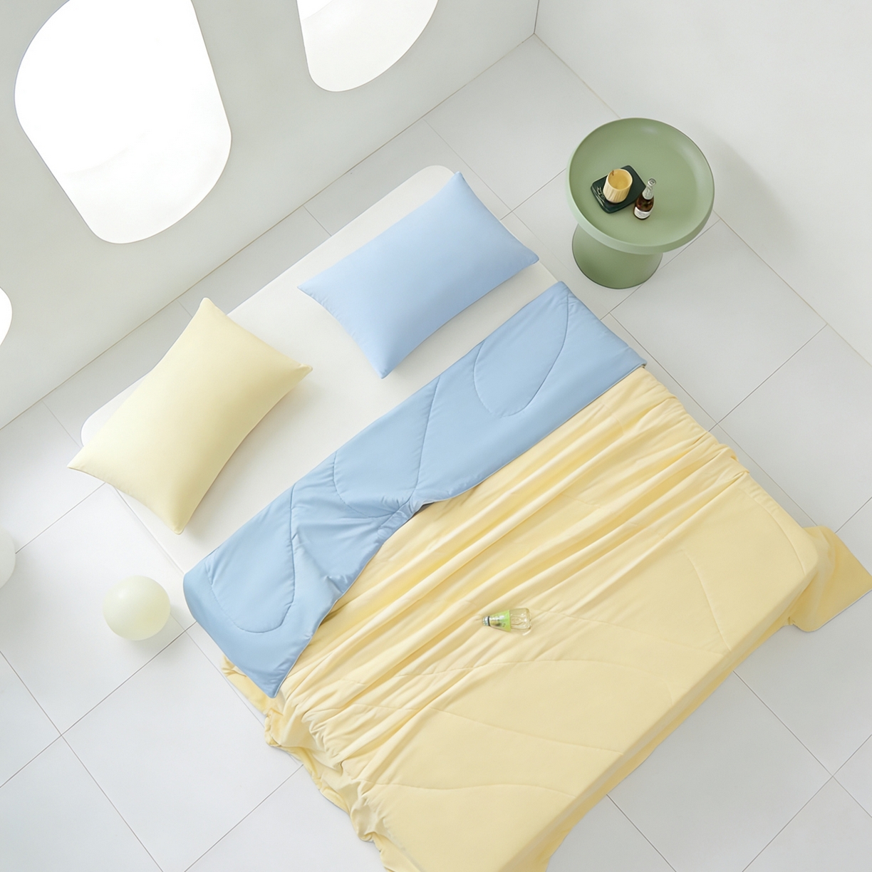 91家纺网 家纺一手货源 找家纺 LADYCOCO可可家居 2026新款coolmate多巴胺色系凉感夏被系列2 晴海晨光（蓝+黄）