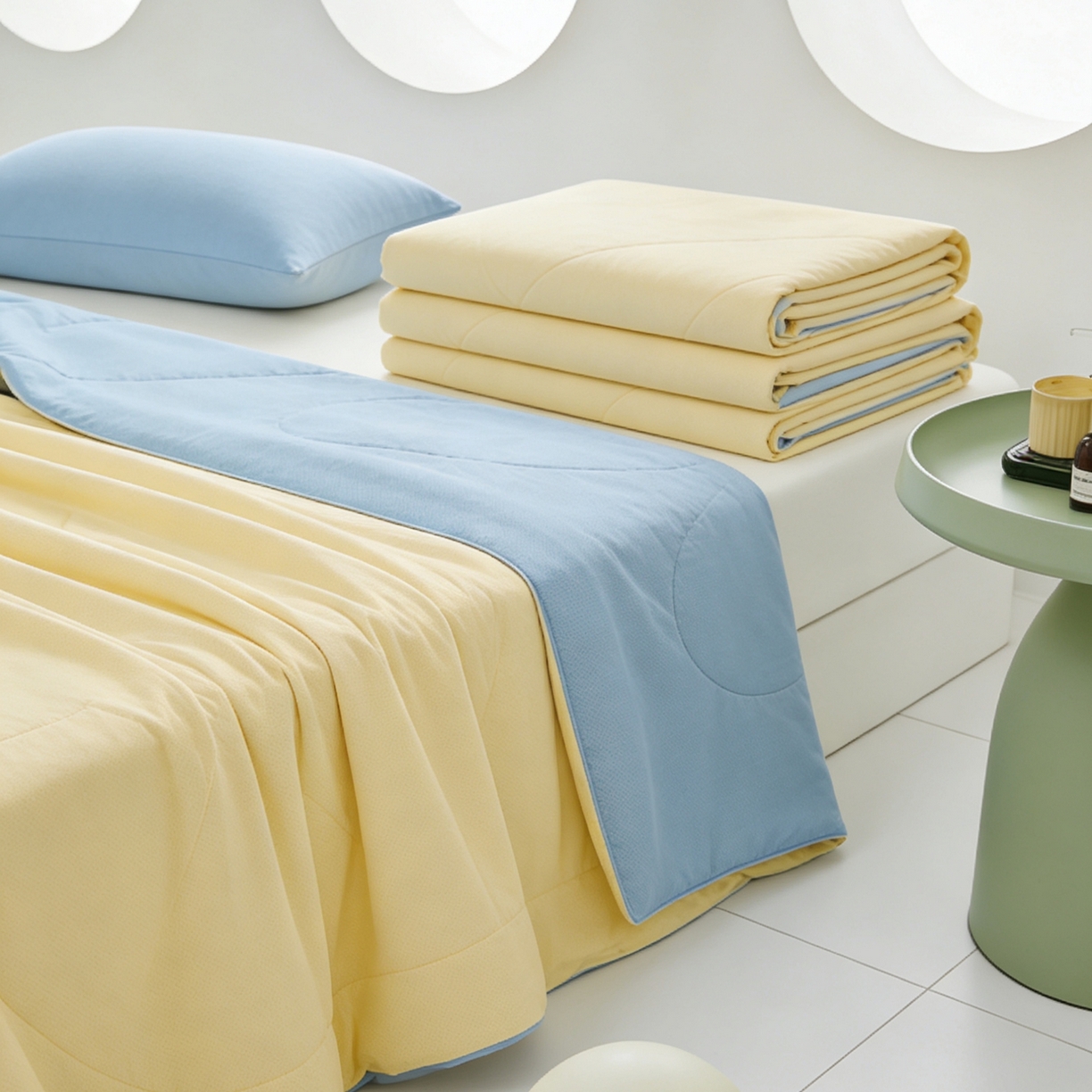 91家纺网 家纺一手货源 找家纺 LADYCOCO可可家居 2026新款coolmate多巴胺色系凉感夏被系列2 晴海晨光（蓝+黄）