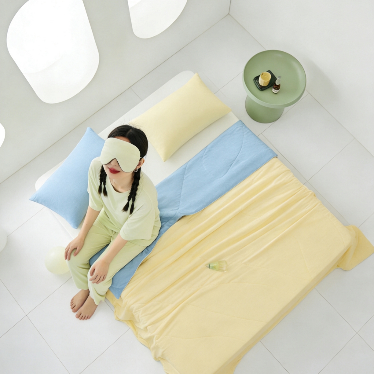 91家纺网 家纺一手货源 找家纺 LADYCOCO可可家居 2026新款coolmate多巴胺色系凉感夏被系列2 晴海晨光（蓝+黄）