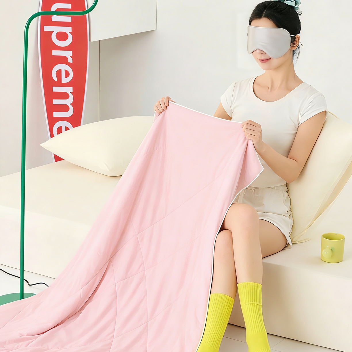 91家纺网 家纺一手货源 找家纺 LADYCOCO可可家居 2026新款coolmate多巴胺色系凉感夏被系列2 樱云初霁（粉+白）