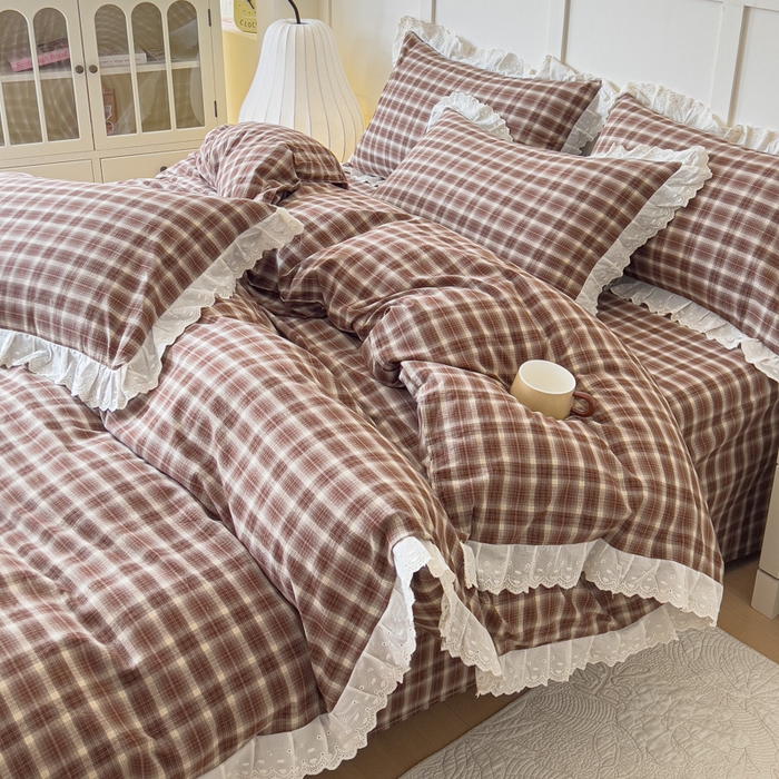 91家纺网 家纺一手货源 找家纺 （总）花香四季家纺 2026全棉色织水洗棉法式公主风花边床单款床笠款四件套