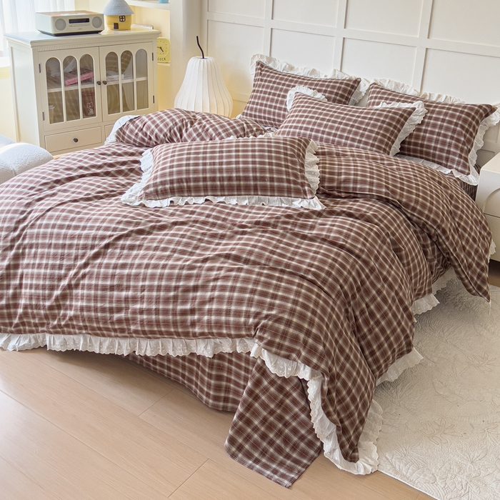 91家纺网 家纺一手货源 找家纺 （总）花香四季家纺 2026全棉色织水洗棉法式公主风花边床单款床笠款四件套