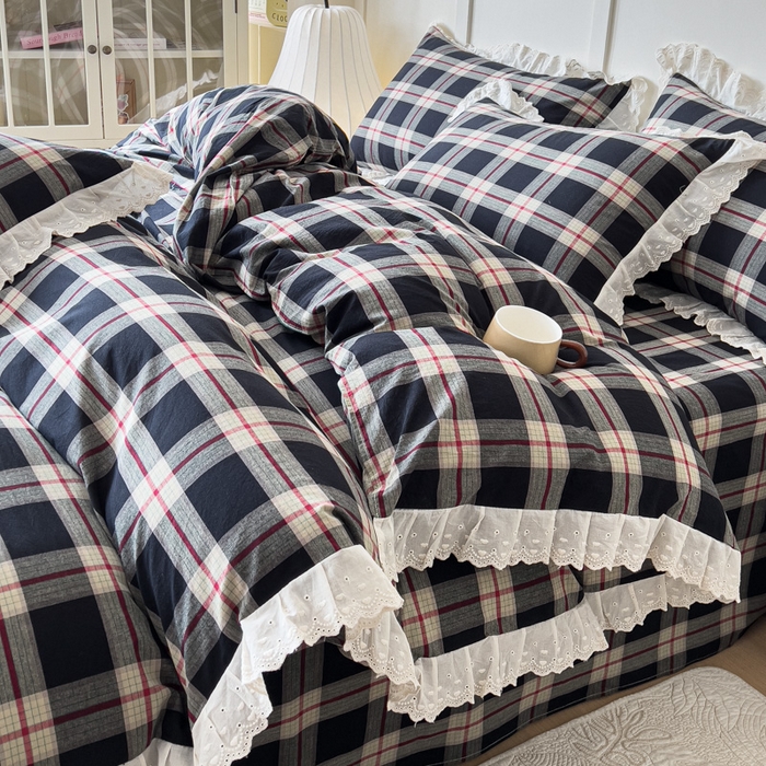 91家纺网 家纺一手货源 找家纺 （总）花香四季家纺 2026全棉色织水洗棉法式公主风花边床单款床笠款四件套