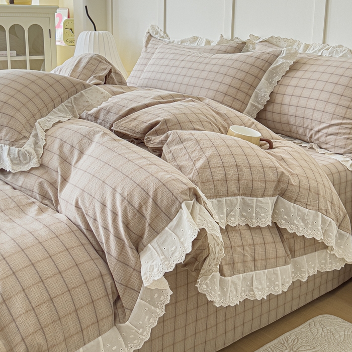 91家纺网 家纺一手货源 找家纺 （总）花香四季家纺 2026全棉色织水洗棉法式公主风花边床单款床笠款四件套