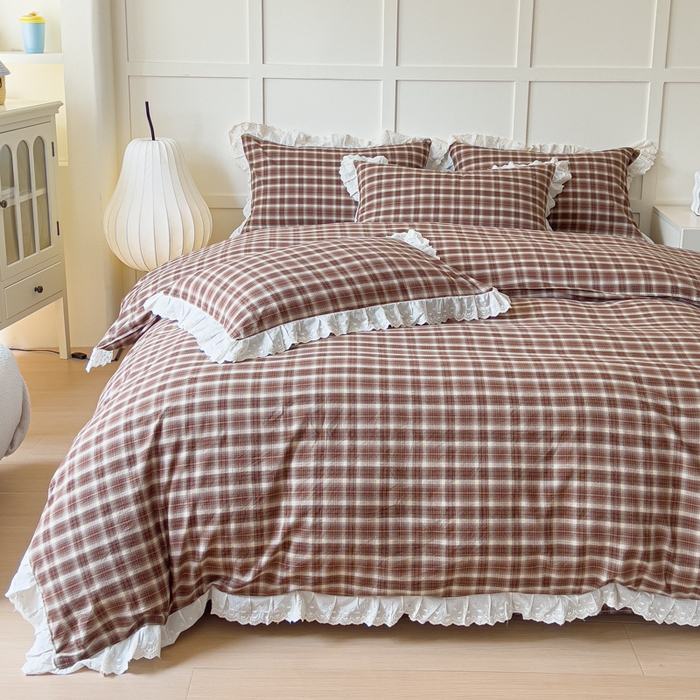 91家纺网 家纺一手货源 找家纺 （总）花香四季家纺 2026全棉色织水洗棉法式公主风花边床单款床笠款四件套