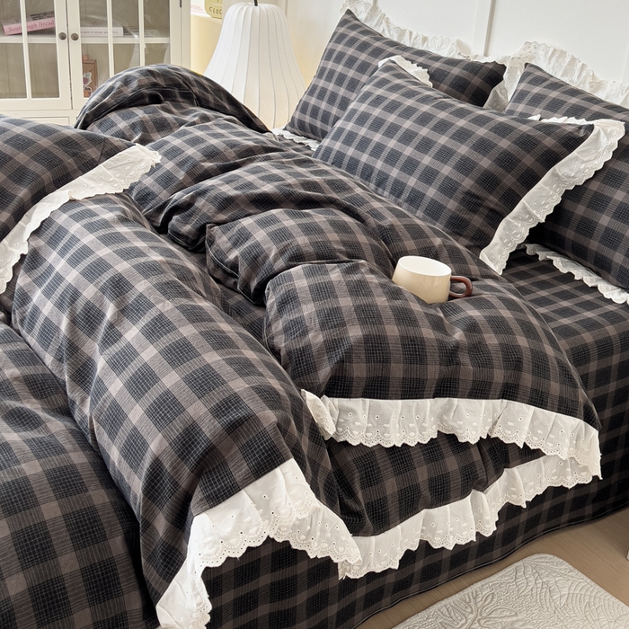 91家纺网 家纺一手货源 找家纺 （总）花香四季家纺 2026全棉色织水洗棉法式公主风花边床单款床笠款四件套