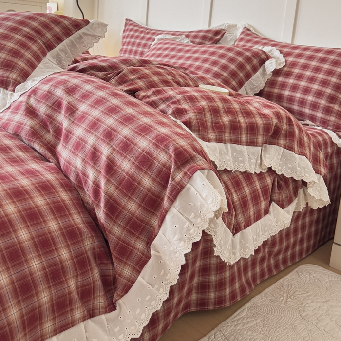 91家纺网 家纺一手货源 找家纺 （总）花香四季家纺 2026全棉色织水洗棉法式公主风花边床单款床笠款四件套