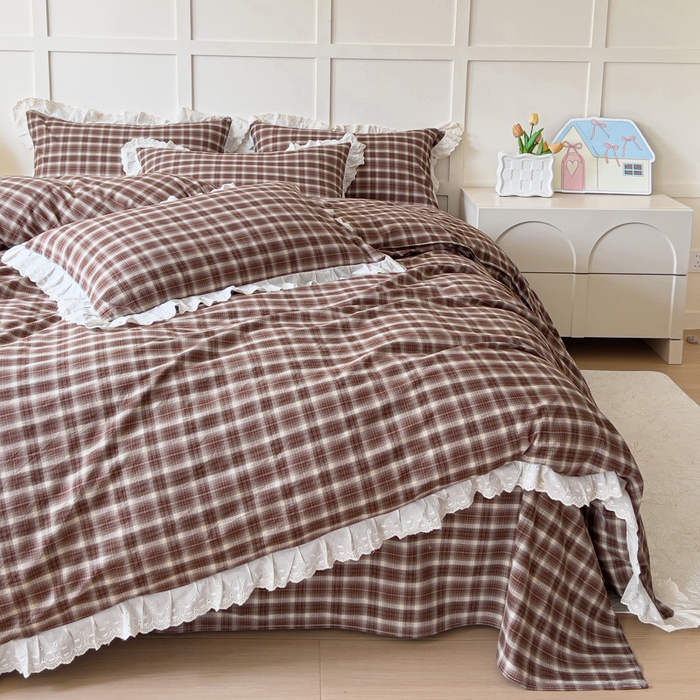 91家纺网 家纺一手货源 找家纺 （总）花香四季家纺 2026全棉色织水洗棉法式公主风花边床单款床笠款四件套