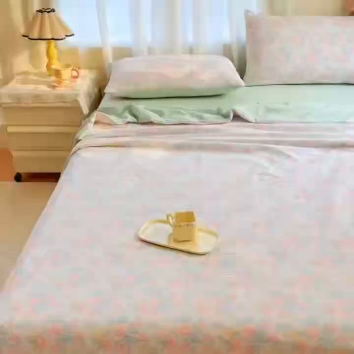 91家纺网 家纺一手货源 找家纺 梵希雅 2026新款A类木棉皱皱纱夏被 薄荷奶绿