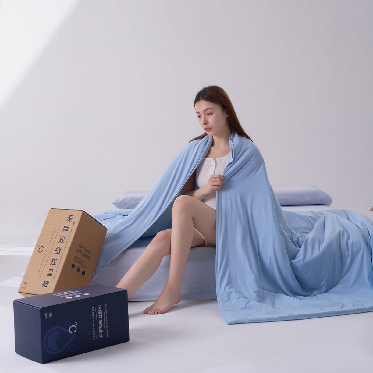 91家纺网 家纺一手货源 找家纺 花享莱 2026新款亚朵同款质量夏季双感深睡被夏被夏凉被pro3.0 静水蓝