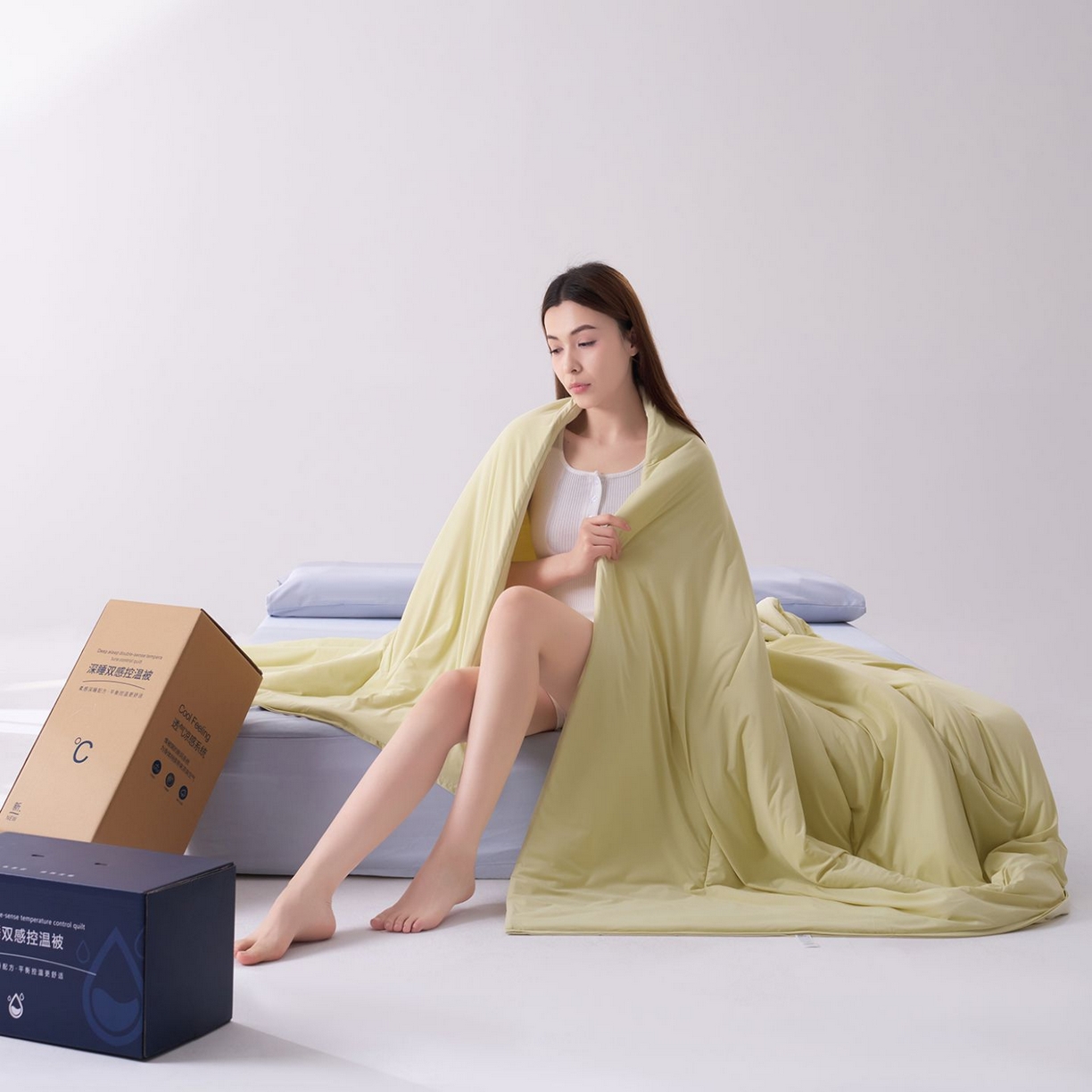 91家纺网 家纺一手货源 找家纺 花享莱 2026新款亚朵同款质量夏季双感深睡被夏被夏凉被pro3.0 竹青黄