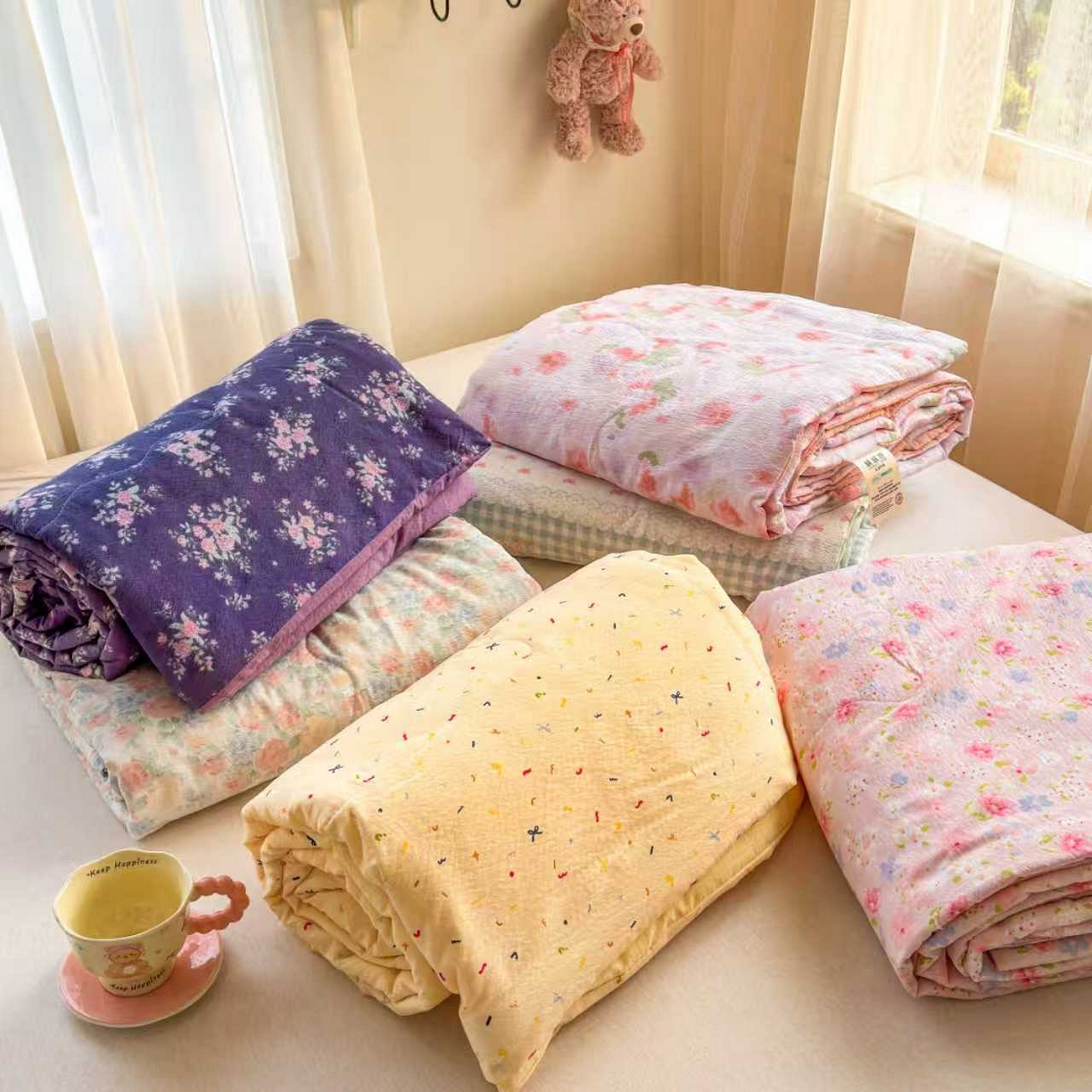 91家纺网 家纺一手货源 找家纺 梵希雅 2026新款A类木棉皱皱纱夏被 组合图