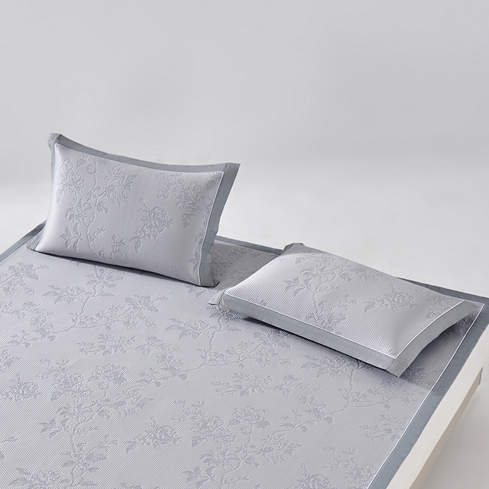 91家纺网 家纺一手货源 找家纺 小牛席业 2026新款牡丹花蔓冷感豆豆夏凉枕套（宽包边）夏天枕套冰丝枕套竹枕套藤枕套冰藤枕套 灰色