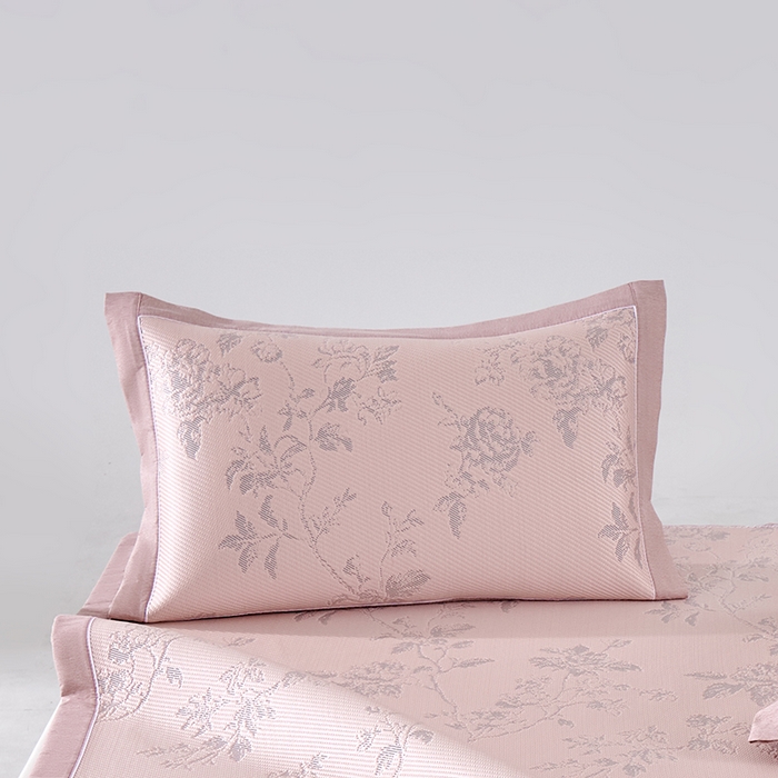 91家纺网 家纺一手货源 找家纺 小牛席业 2026新款牡丹花蔓冷感豆豆夏凉枕套（宽包边）夏天枕套冰丝枕套竹枕套藤枕套冰藤枕套 粉色