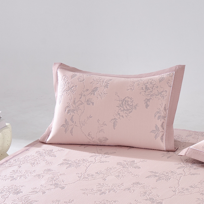 91家纺网 家纺一手货源 找家纺 小牛席业 2026新款牡丹花蔓冷感豆豆夏凉枕套（宽包边）夏天枕套冰丝枕套竹枕套藤枕套冰藤枕套 粉色