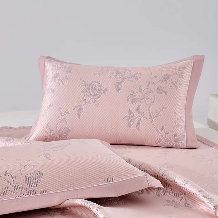 91家纺网 家纺一手货源 找家纺 小牛席业 2026新款牡丹花蔓冷感豆豆夏凉枕套（宽包边）夏天枕套冰丝枕套竹枕套藤枕套冰藤枕套 粉色