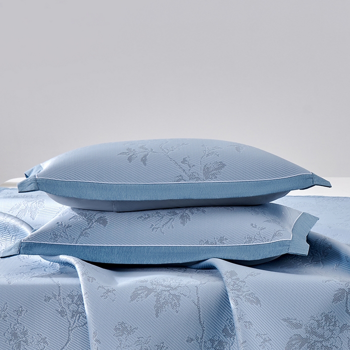 91家纺网 家纺一手货源 找家纺 小牛席业 2026新款牡丹花蔓冷感豆豆夏凉枕套（宽包边）夏天枕套冰丝枕套竹枕套藤枕套冰藤枕套 蓝色