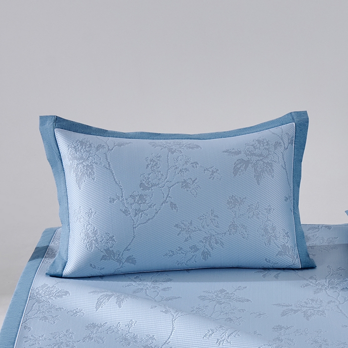 91家纺网 家纺一手货源 找家纺 小牛席业 2026新款牡丹花蔓冷感豆豆夏凉枕套（宽包边）夏天枕套冰丝枕套竹枕套藤枕套冰藤枕套 蓝色