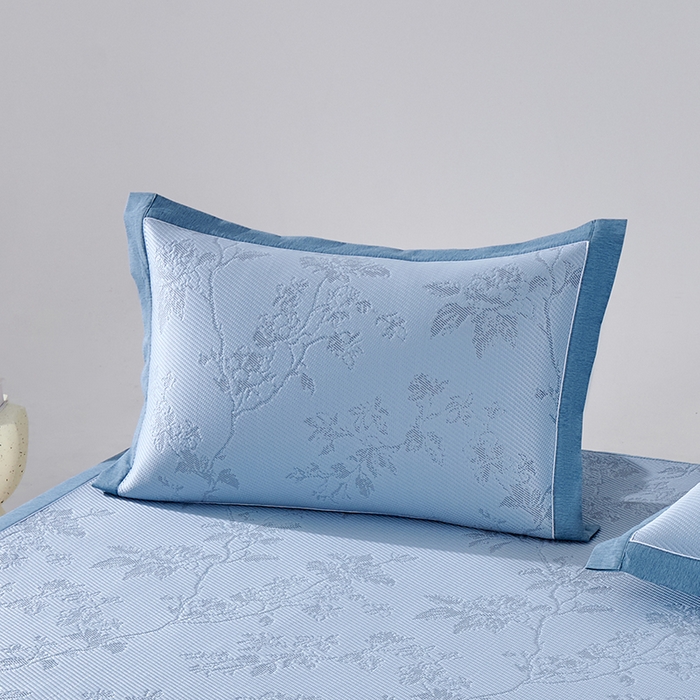 91家纺网 家纺一手货源 找家纺 小牛席业 2026新款牡丹花蔓冷感豆豆夏凉枕套（宽包边）夏天枕套冰丝枕套竹枕套藤枕套冰藤枕套 蓝色