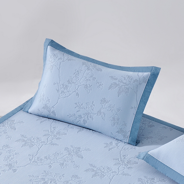 91家纺网 家纺一手货源 找家纺 小牛席业 2026新款牡丹花蔓冷感豆豆夏凉枕套（宽包边）夏天枕套冰丝枕套竹枕套藤枕套冰藤枕套 蓝色