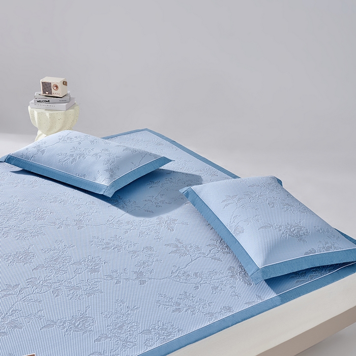 91家纺网 家纺一手货源 找家纺 小牛席业 2026新款牡丹花蔓冷感豆豆夏凉枕套（宽包边）夏天枕套冰丝枕套竹枕套藤枕套冰藤枕套 蓝色