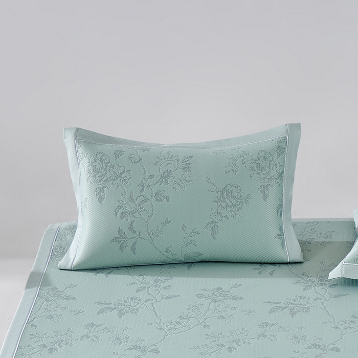 小牛席业 2026新款牡丹花蔓冷感豆豆夏凉枕套（宽包边）夏天枕套冰丝枕套竹枕套藤枕套冰藤枕套 绿色
