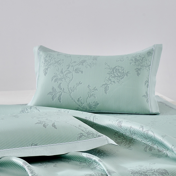 91家纺网 家纺一手货源 找家纺 小牛席业 2026新款牡丹花蔓冷感豆豆夏凉枕套（宽包边）夏天枕套冰丝枕套竹枕套藤枕套冰藤枕套 绿色