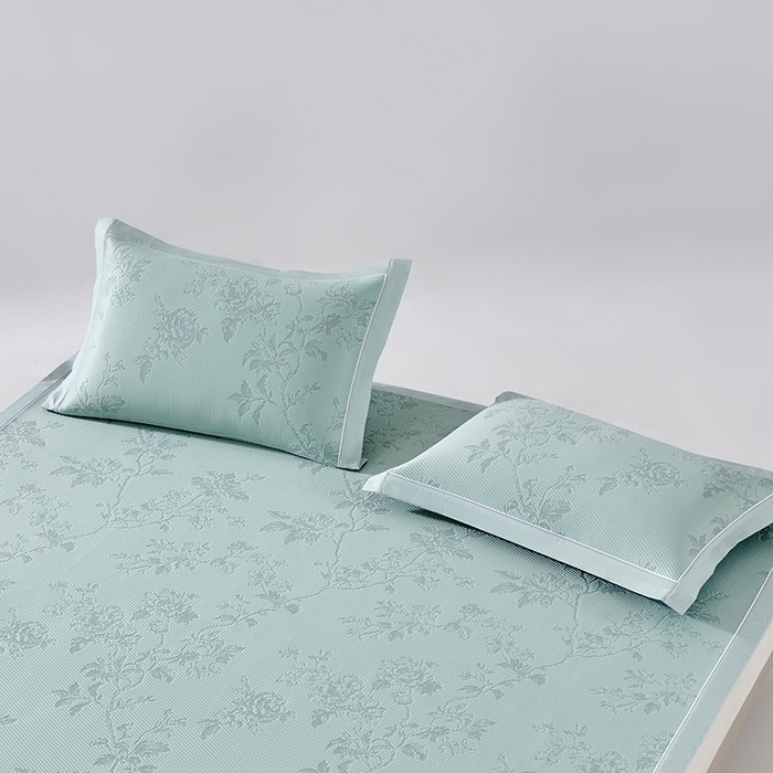 91家纺网 家纺一手货源 找家纺 小牛席业 2026新款牡丹花蔓冷感豆豆夏凉枕套（宽包边）夏天枕套冰丝枕套竹枕套藤枕套冰藤枕套 绿色