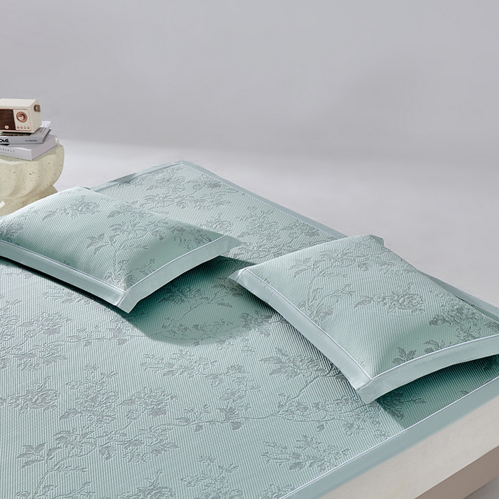 91家纺网 家纺一手货源 找家纺 小牛席业 2026新款牡丹花蔓冷感豆豆夏凉枕套（宽包边）夏天枕套冰丝枕套竹枕套藤枕套冰藤枕套 绿色