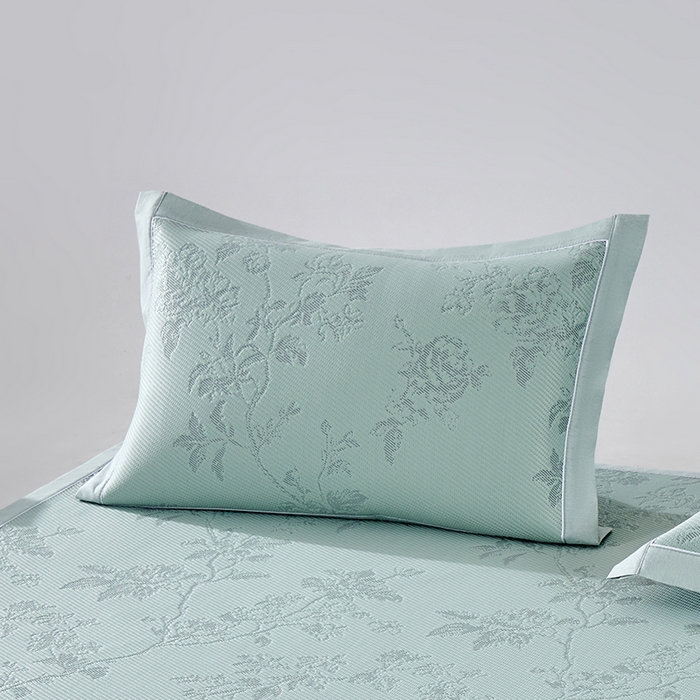91家纺网 家纺一手货源 找家纺 小牛席业 2026新款牡丹花蔓冷感豆豆夏凉枕套（宽包边）夏天枕套冰丝枕套竹枕套藤枕套冰藤枕套 绿色