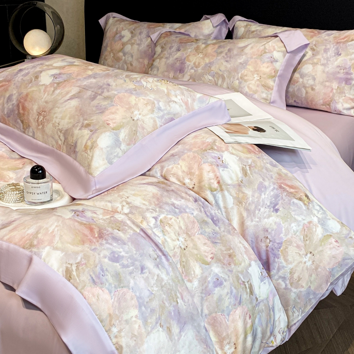 91家纺网 家纺一手货源 找家纺 博纳家纺 2026新款数码印花天丝宽边四件套 卡罗拉