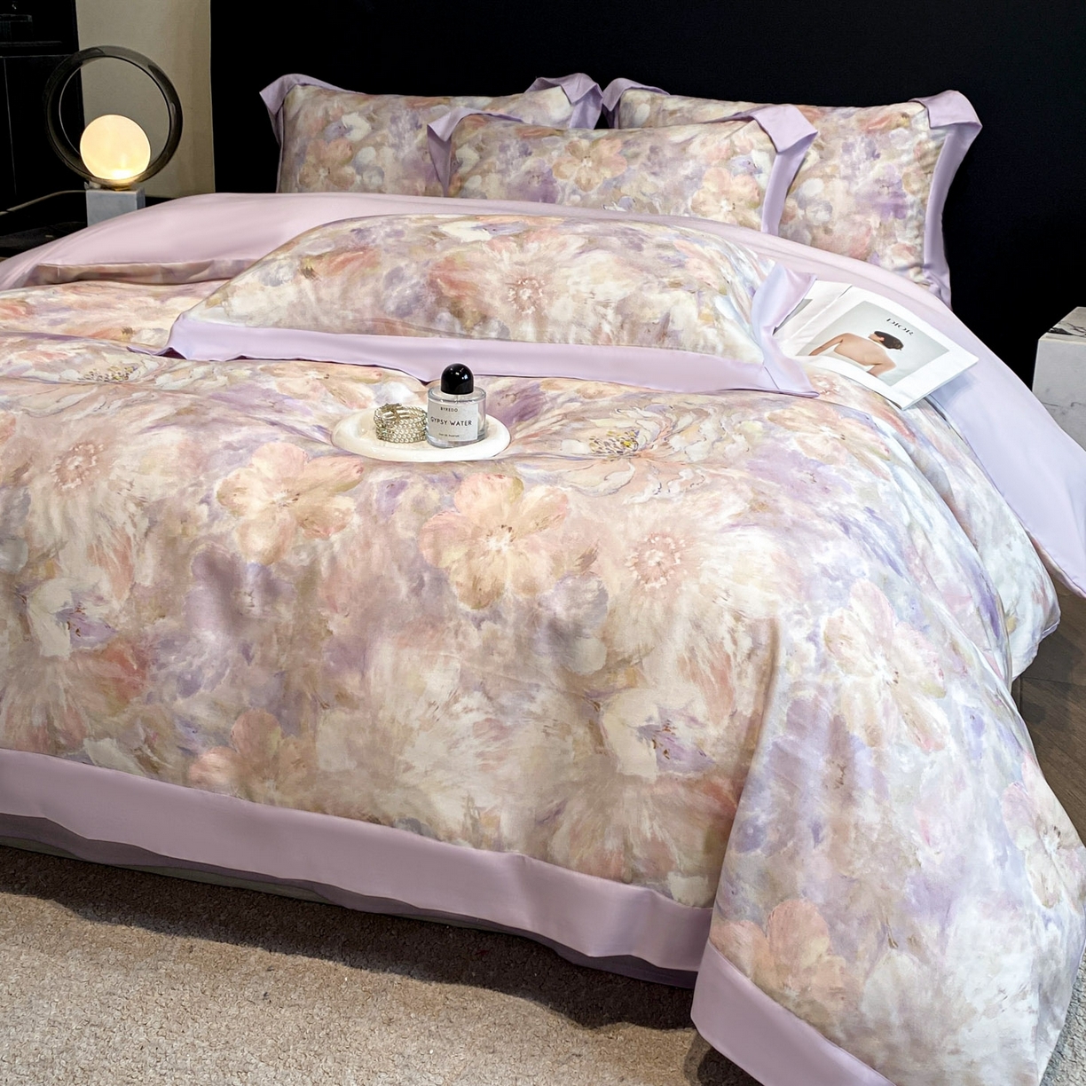 91家纺网 家纺一手货源 找家纺 博纳家纺 2026新款数码印花天丝宽边四件套 卡罗拉