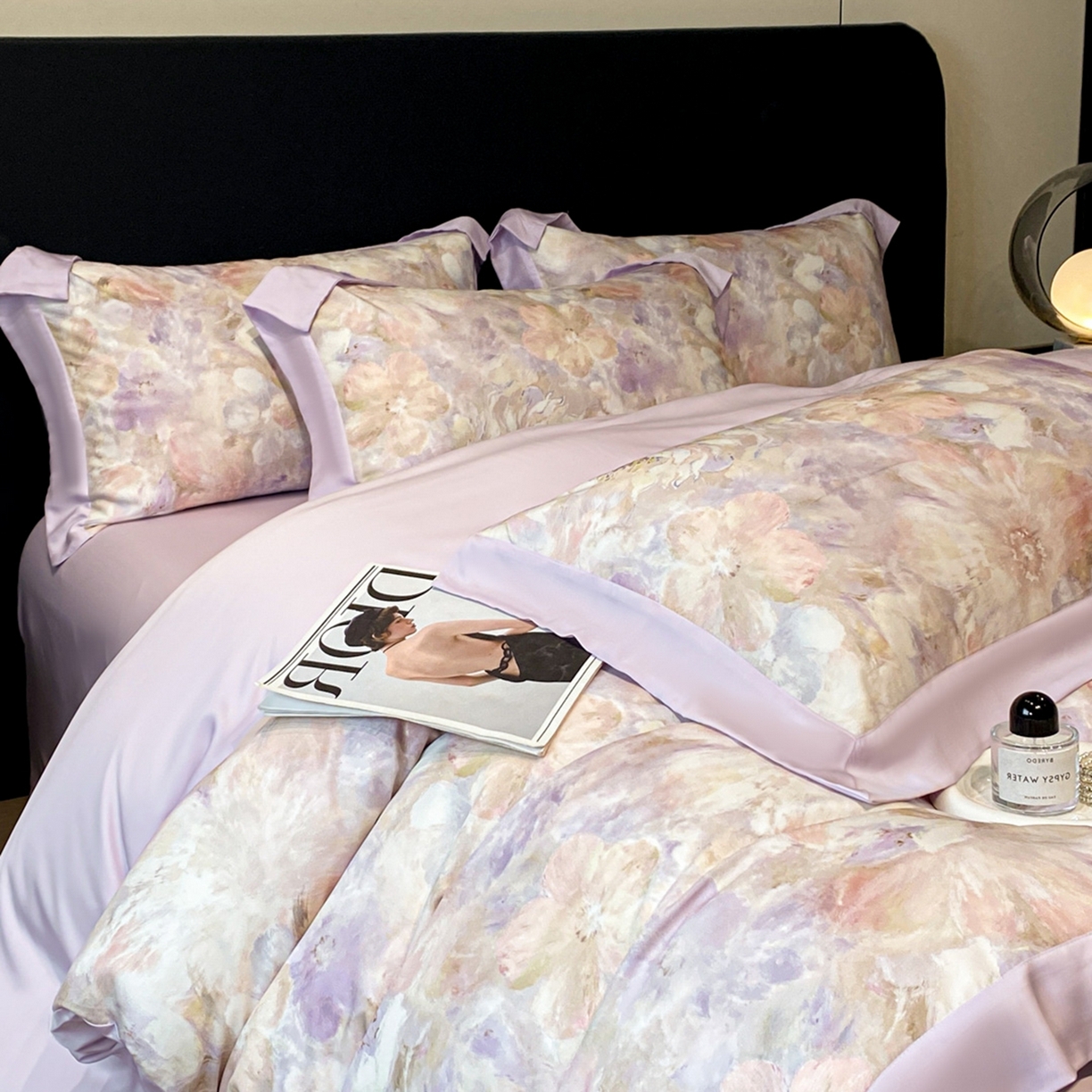 91家纺网 家纺一手货源 找家纺 博纳家纺 2026新款数码印花天丝宽边四件套 卡罗拉