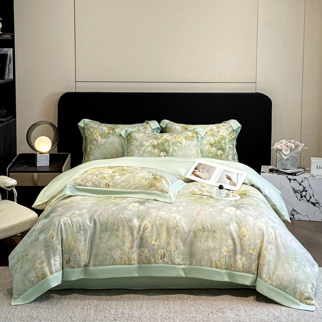 91家纺网 家纺一手货源 找家纺 博纳家纺 2026新款数码印花天丝宽边四件套 半夏