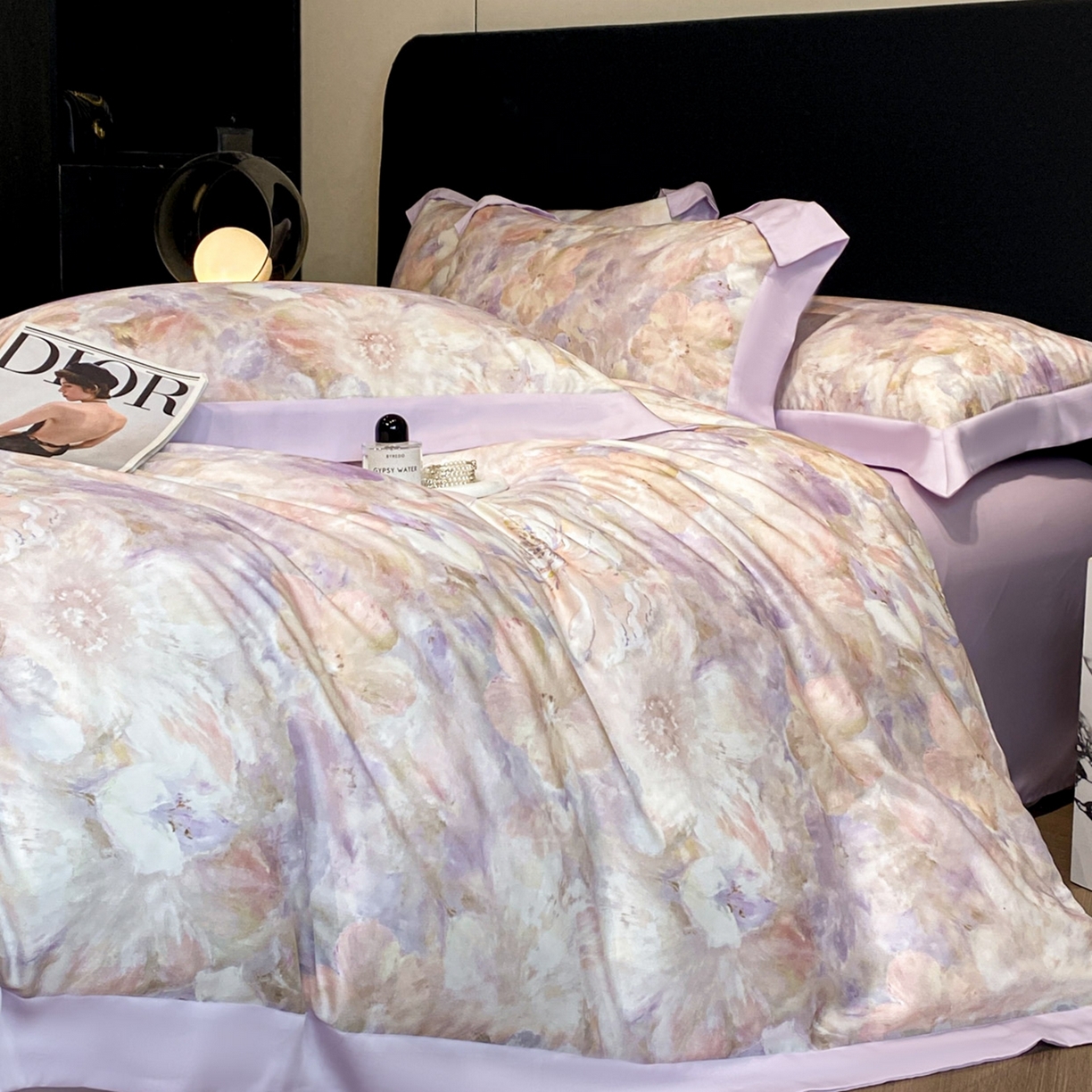 91家纺网 家纺一手货源 找家纺 博纳家纺 2026新款数码印花天丝宽边四件套 卡罗拉