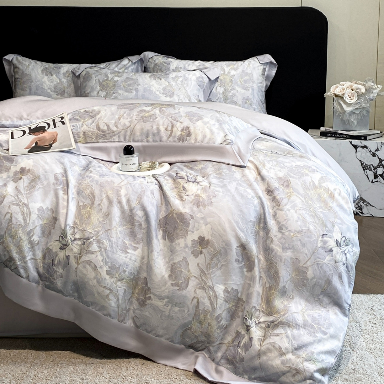 91家纺网 家纺一手货源 找家纺 博纳家纺 2026新款数码印花天丝宽边四件套 塞纳