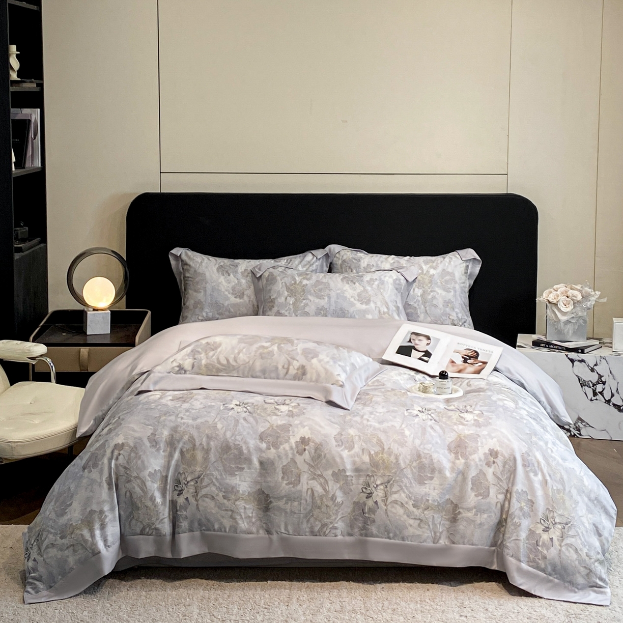 91家纺网 家纺一手货源 找家纺 博纳家纺 2026新款数码印花天丝宽边四件套 塞纳